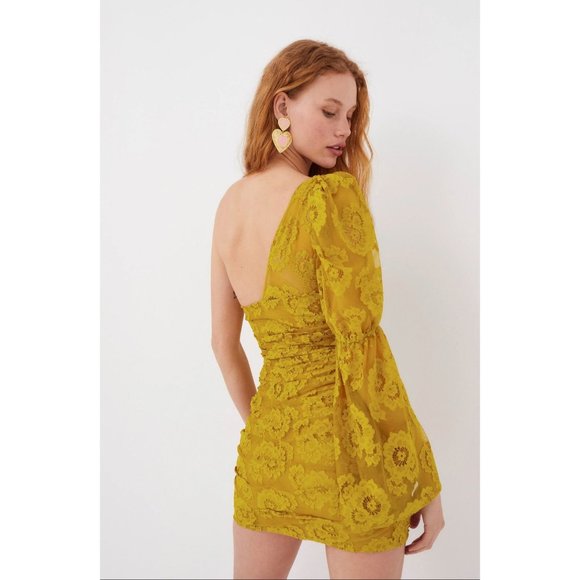 For Love And Lemons NWT Tiana one shoulder yellow lace mini dress - Picture 4 of 16